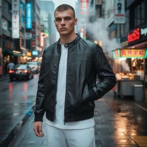 American Breed Black Faux Leather Bomber Jacket Sherpa Lined Men's Size S NWT